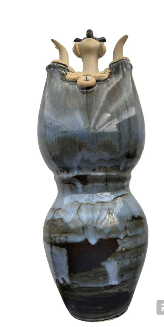 【美品】森元青芳 砥部焼　壺人形　青芳窯　念ずれば花ひらく