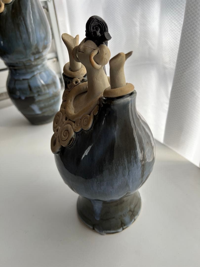 【美品】森元青芳 砥部焼　壺人形　青芳窯　念ずれば花ひらく