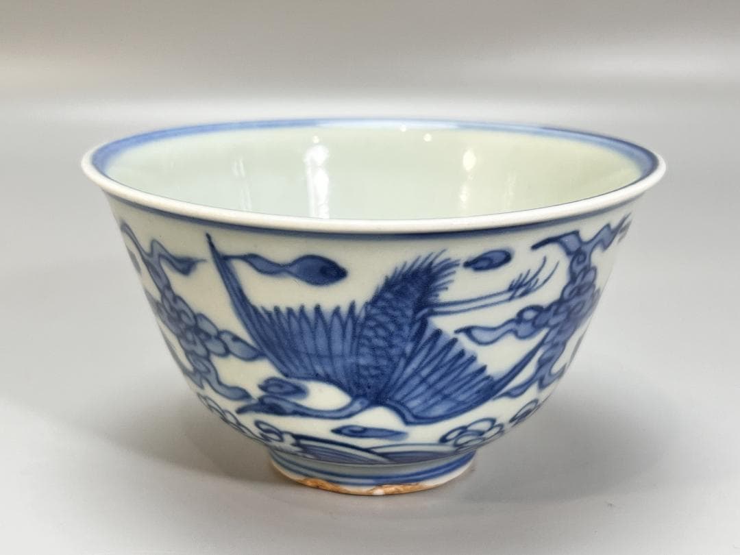 中国美術 明時代 青花鳳紋碗 染付碗 共箱 明 万暦年 古董品 尊 高6.5cm