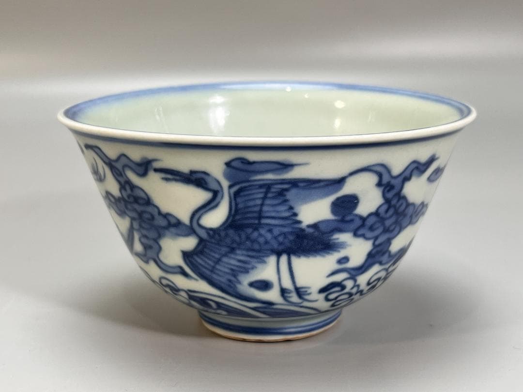 中国美術 明時代 青花鳳紋碗 染付碗 共箱 明 万暦年 古董品 尊 高6.5cm
