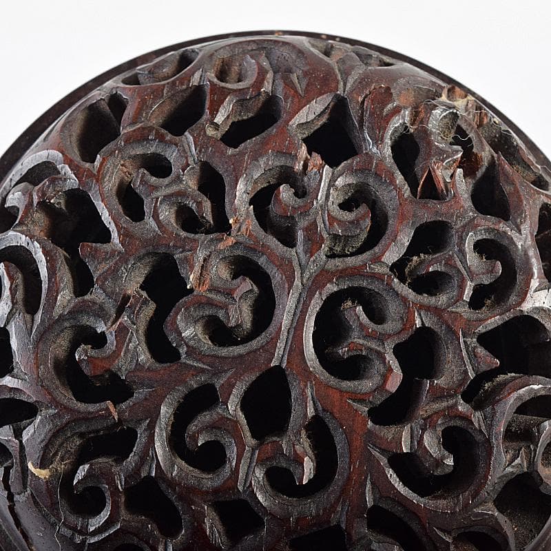 茶道具　荒木省山造　紫檀製　梅蒔絵　総彫蓋香炉　共箱　M　R7844