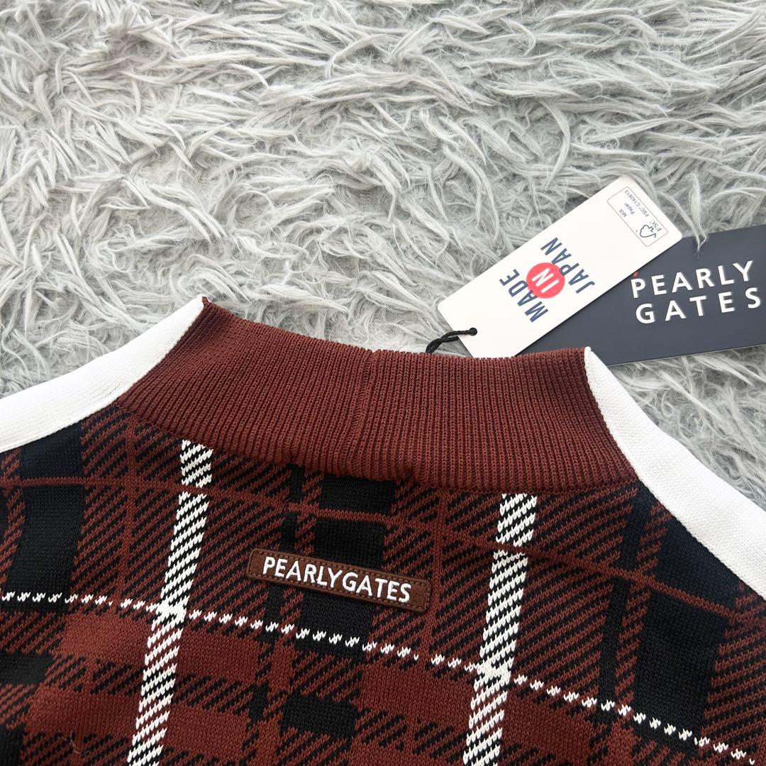 新品　パーリーゲイツ　ニット　セーター　モックネック　チェック柄　ブラウン　1