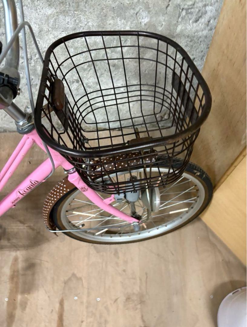おしゃれ自転車 Regalio ピンクブラウン ドット柄 22インチ 前カゴ付き