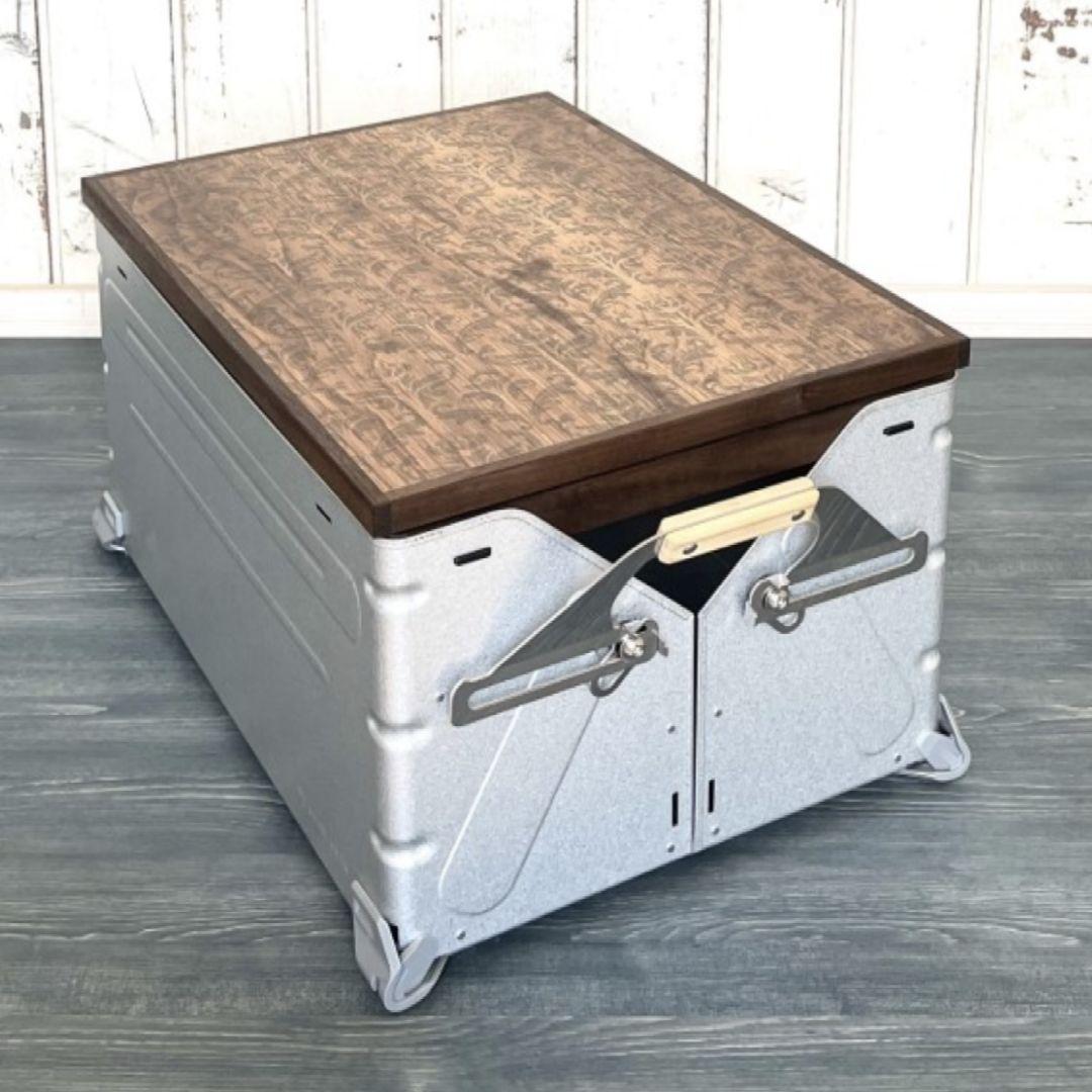 【新品未使用】 シェルフコンテナ 25 スライド式天板 ２個 木目調 ダマスク柄