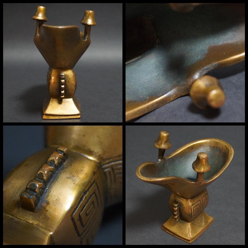 明治期 銅製 金工細工 爵 酒盃 酒器 置物 飾り物☆時代物☆