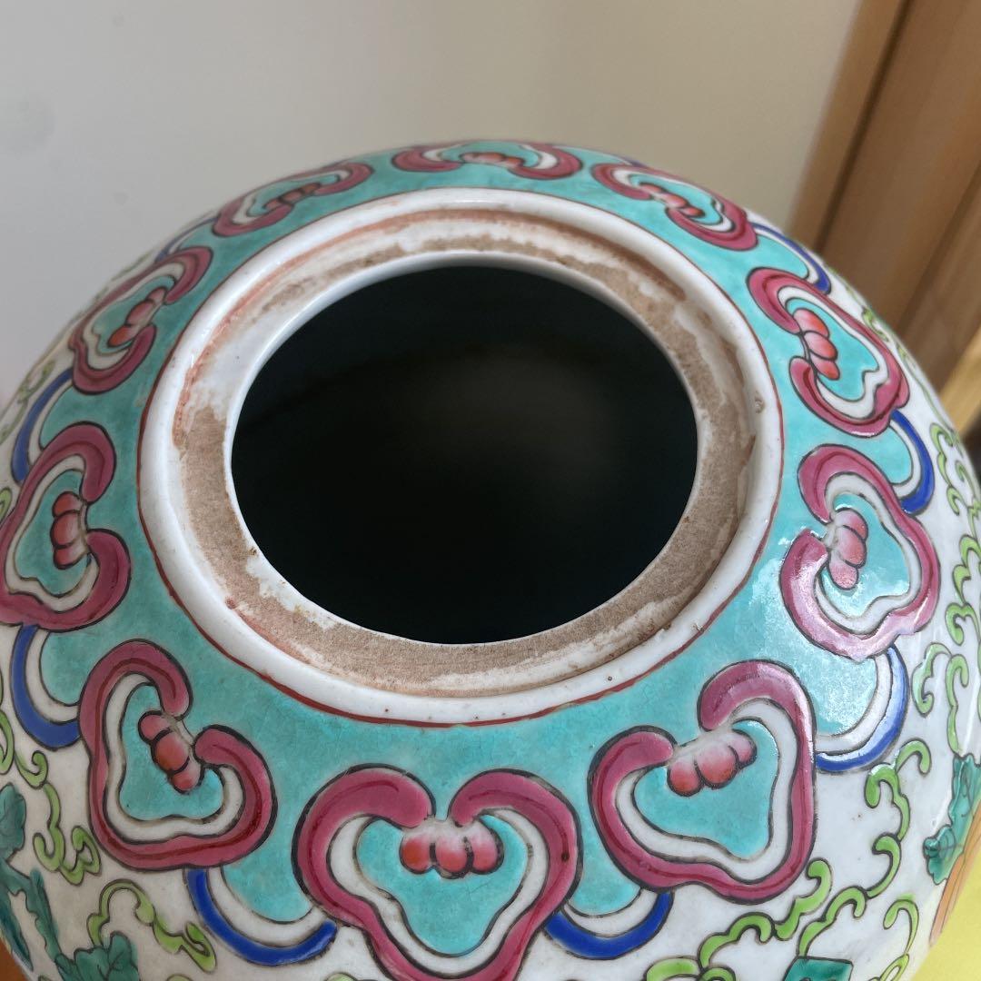 中国，花瓶 ，景德镇，時代物，粉彩 ，大壷　，大花瓶　，大甕　，蓋付き