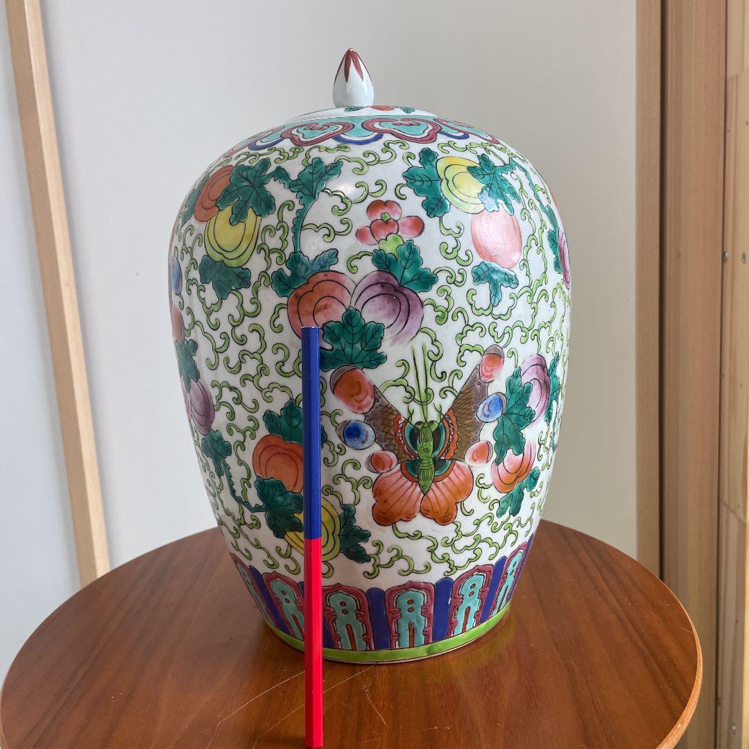 中国，花瓶 ，景德镇，時代物，粉彩 ，大壷　，大花瓶　，大甕　，蓋付き