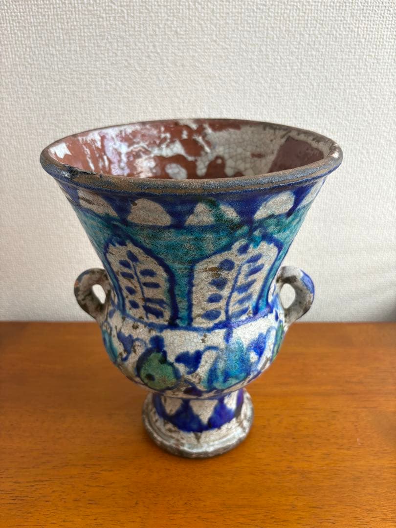 ムルタン焼 青釉色絵草花文壺 古陶磁