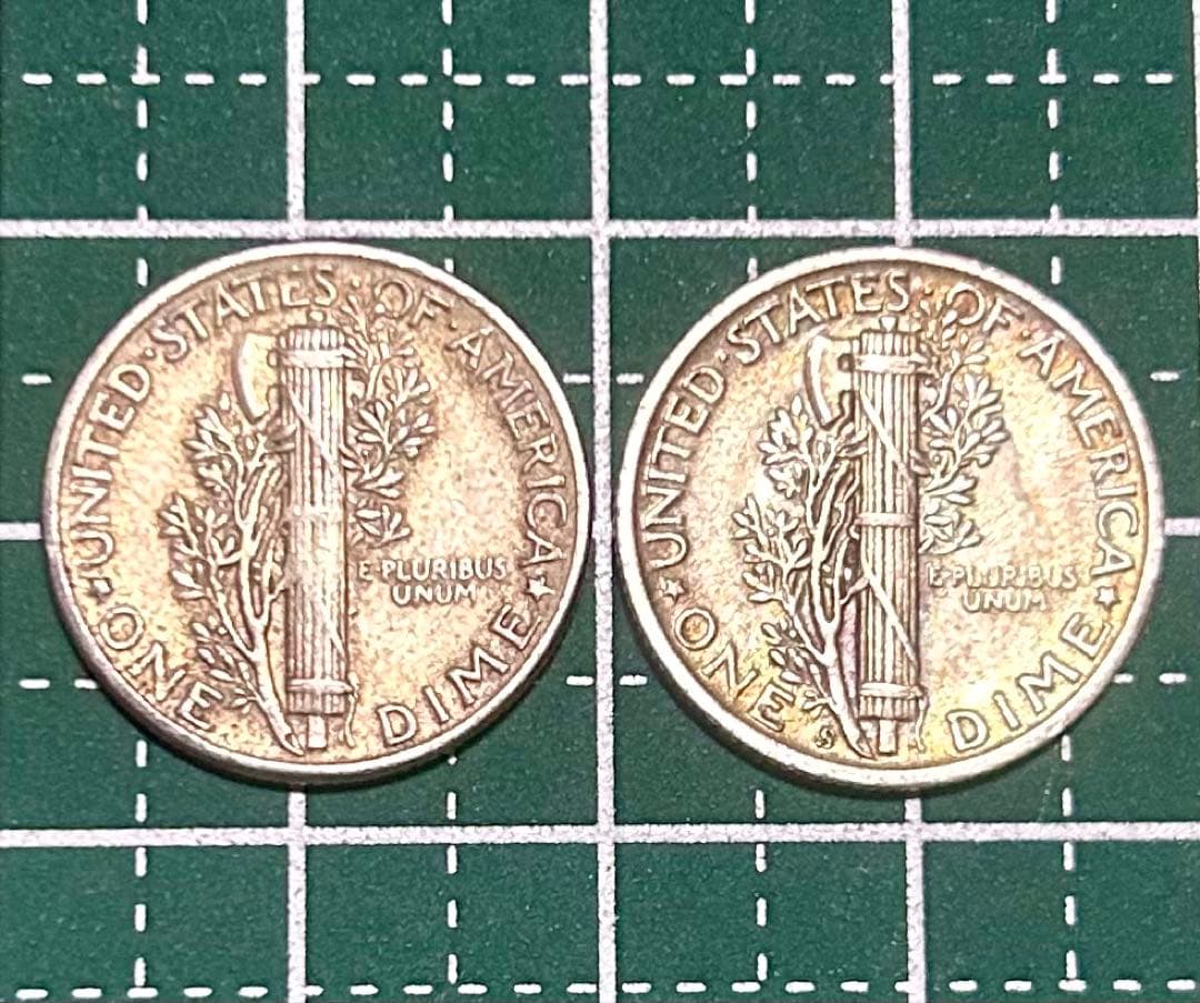 1945年 アメリカ合衆国 マーキュリー・ダイム硬貨 2枚セット S刻印