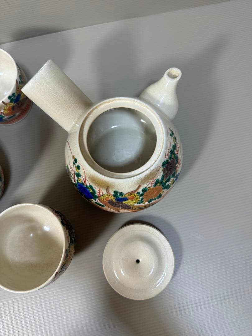 2256 九谷焼　茶器セット　急須1客　湯呑5客　茶櫃付き