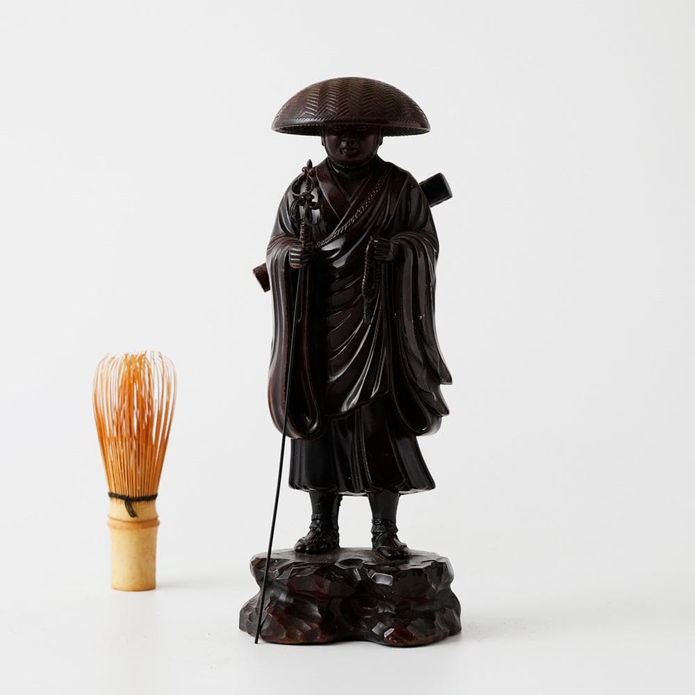 T牧田秀雲作 高岡銅器 空海 弘法大師像 銅像 置物 飾物 銅器　金属工芸