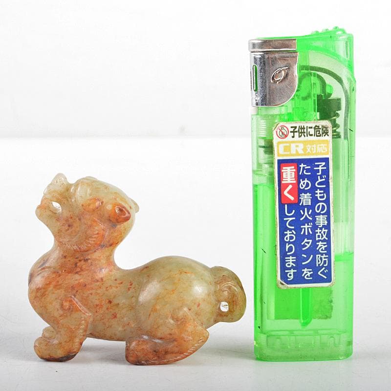 中国　玉石白玉彫刻　神獣　紙鎮　置物　C　R5400