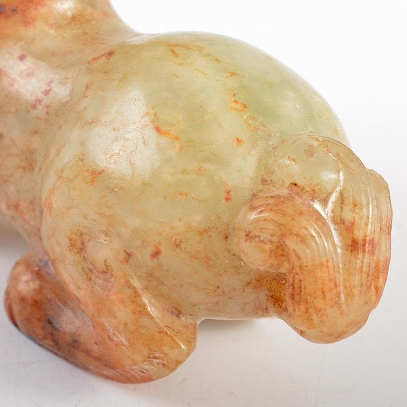 中国　玉石白玉彫刻　神獣　紙鎮　置物　C　R5400