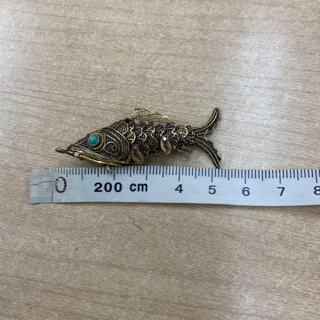 アンティーク　ビンテージ　フィリグリー　ネックレストップ　シルバー刻印　魚