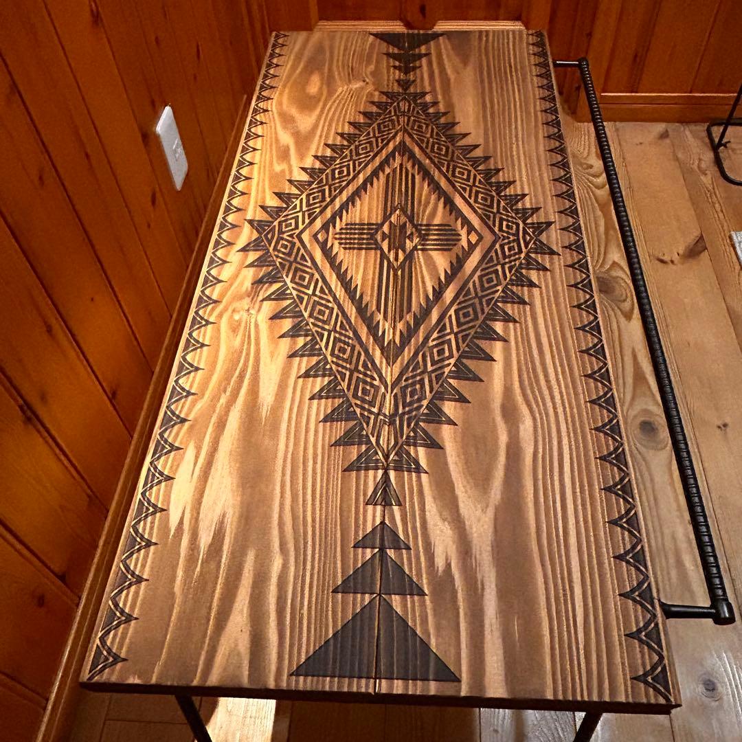 No.554 アイアンローテーブル オルテガテーブル　ネイティブ柄