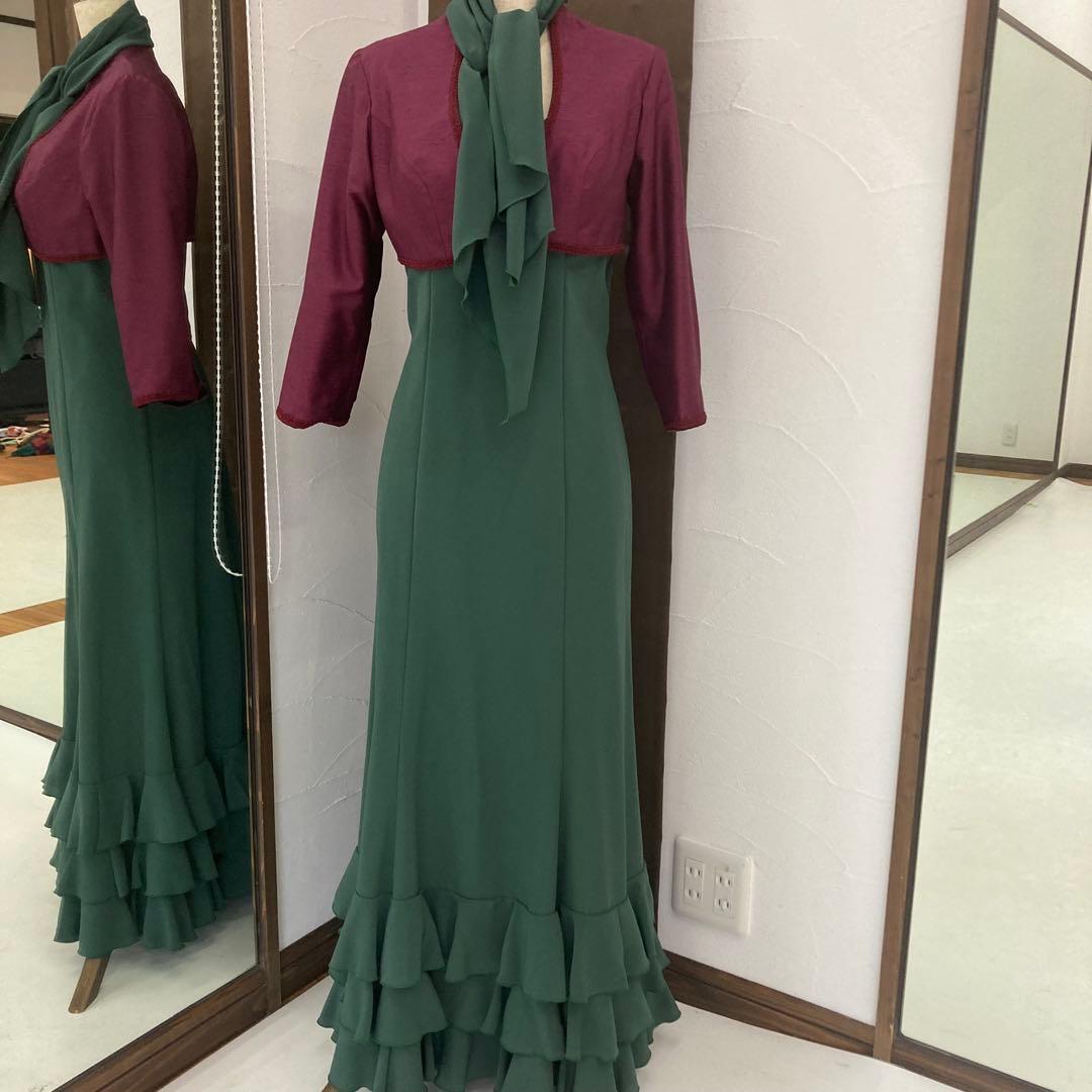 美品 フラメンコ衣装 ワンピース ボランテ オーダーメイド ボレロ・タイ付き