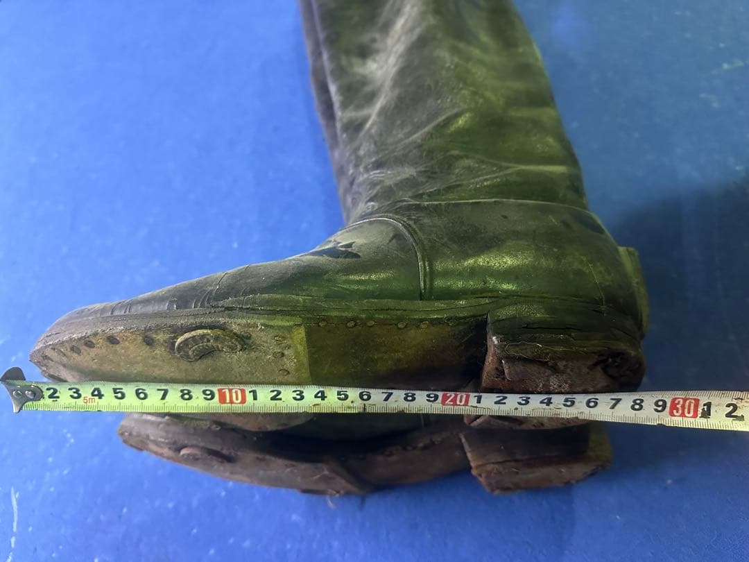 総革ロングブーツ木製キーパー付民族資料館保管品レトロアンティーク革靴 乗馬海軍型