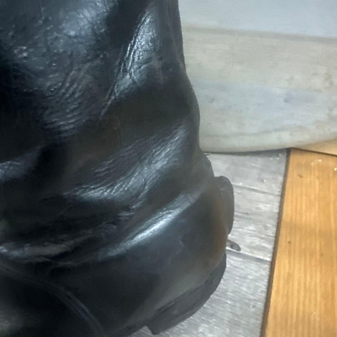 総革ロングブーツ木製キーパー付民族資料館保管品レトロアンティーク革靴 乗馬海軍型