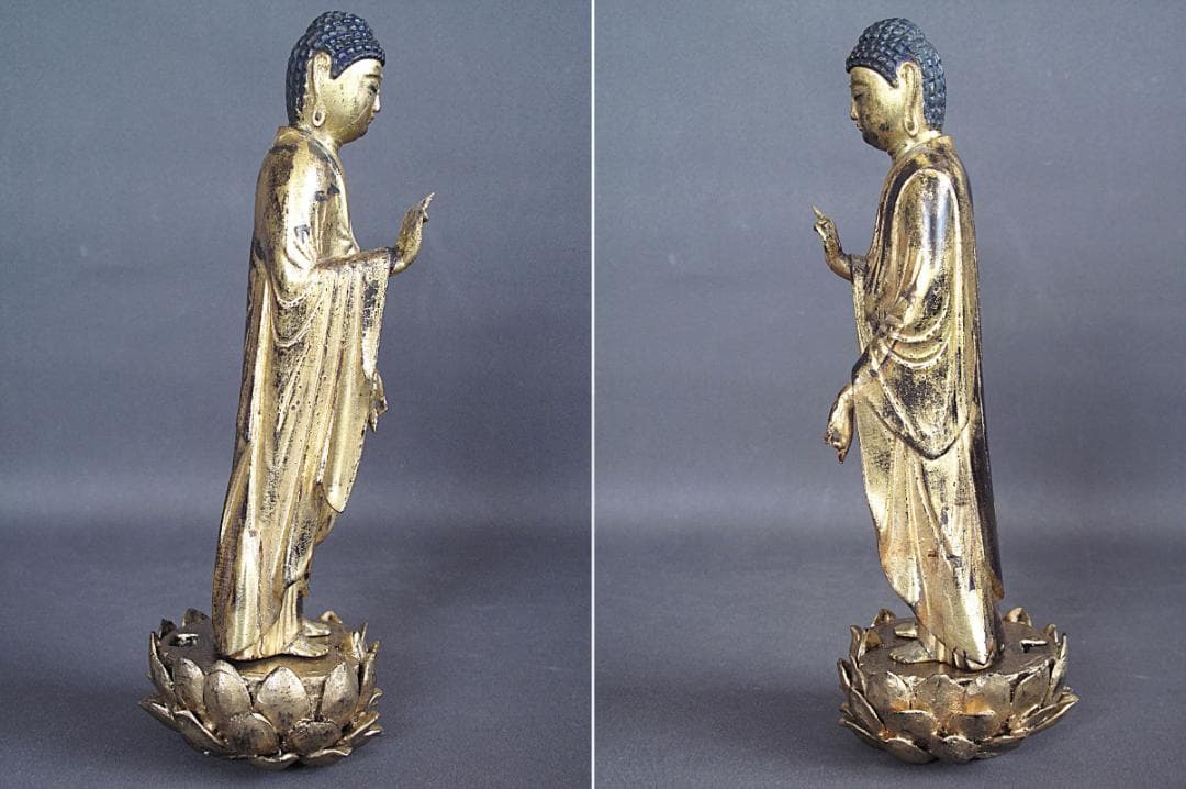 古仏像!!『木造 阿弥陀如来立像』総高27㎝ 像高23㎝