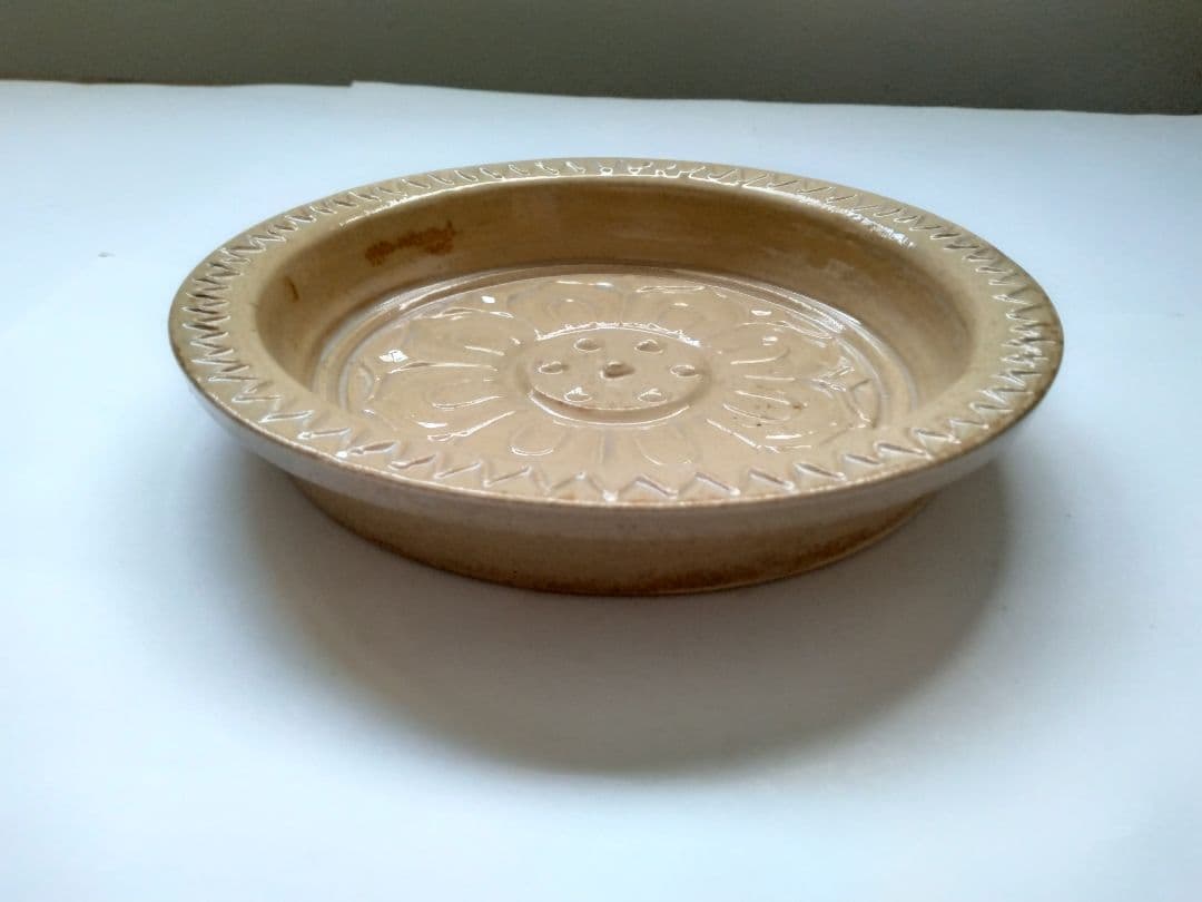 赤膚焼 香柏窯 尾西楽斎作 花器 水盤　平鉢 円照寺の古代瓦写し　料理皿にも