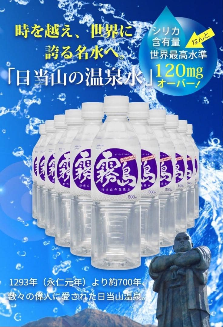 シリカ水☆霧島 日当山の温泉水500ml(24本入り)×3箱