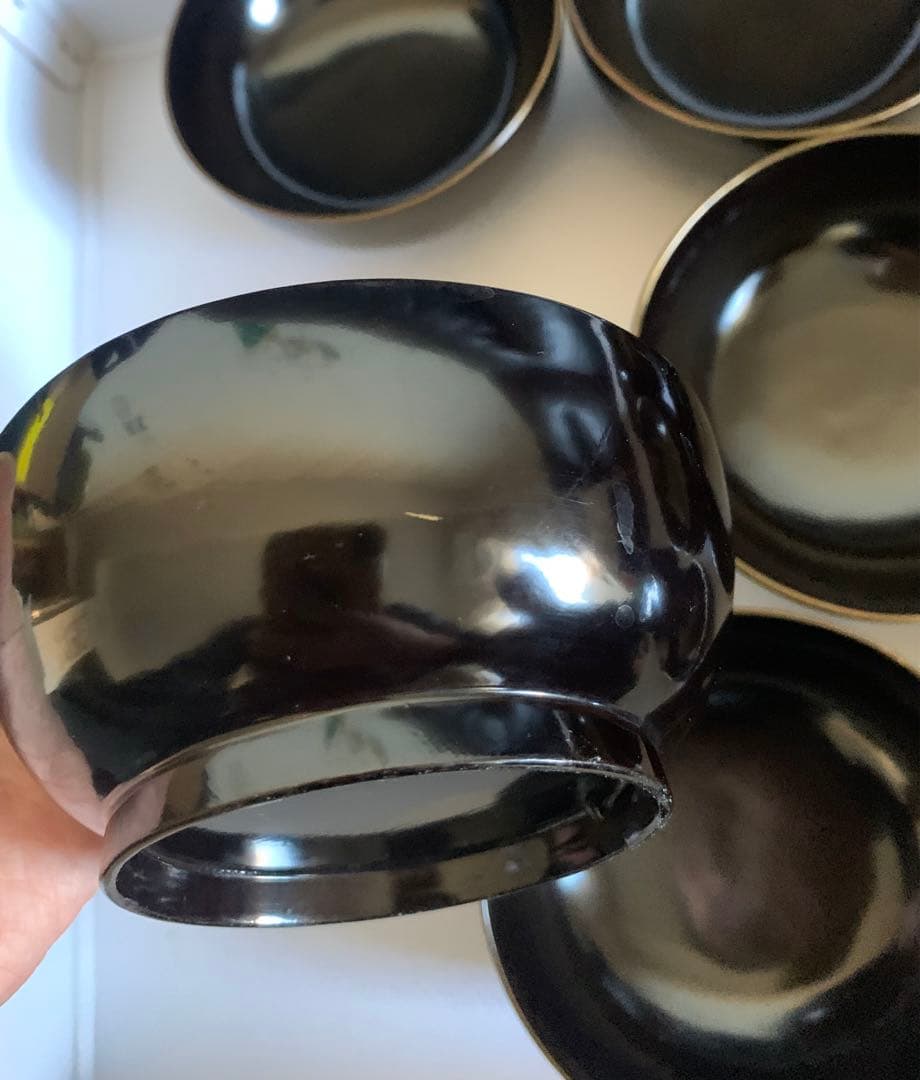 輪島塗　沈金　華の絵　天然木　お碗　蓋付　10客セット　漆器