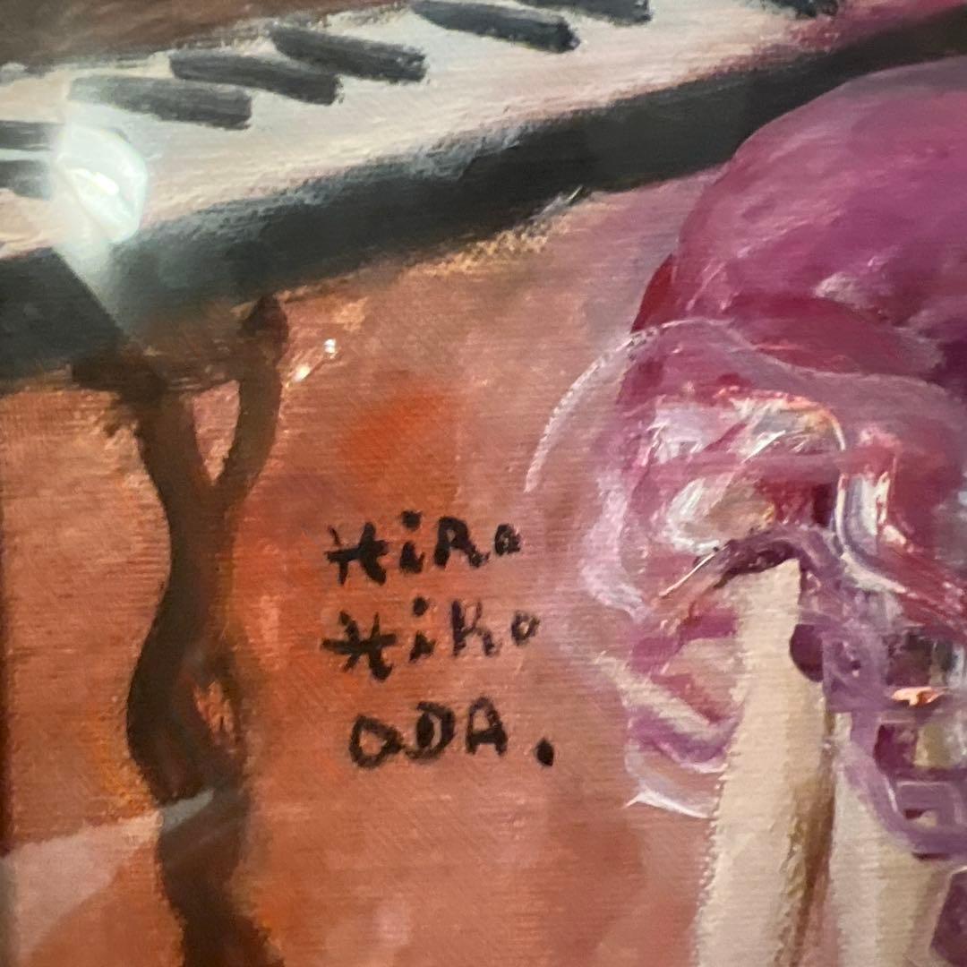 Kira Oda 油彩画 女性とピアノ