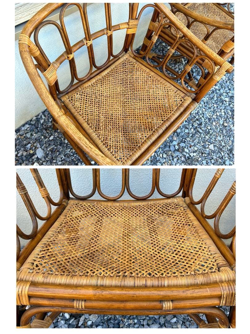 【引取限定】 マルニ ラタン 4点セット ガラステーブル 椅子 ２人掛けソファ