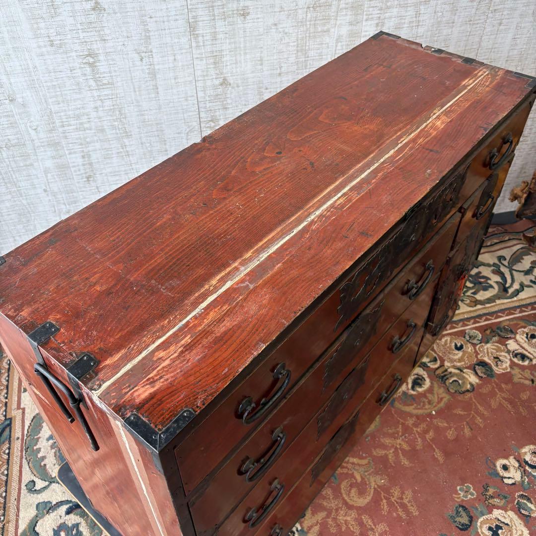 昭和レトロ 古家具 大型 仙台箪笥 4段9杯 引き出し箪笥 和箪笥 ビンテージ