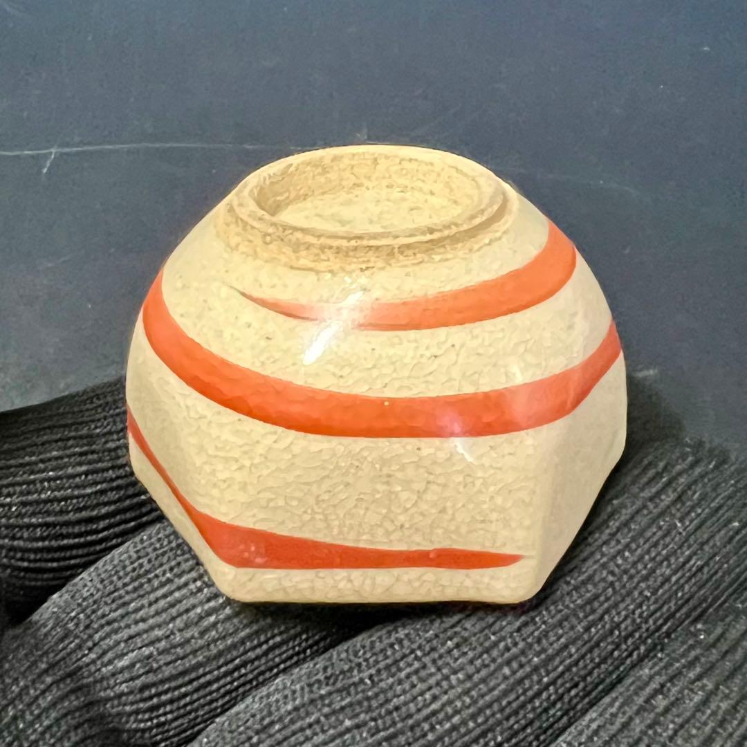 江戸末期〜明治 古陶 六角酒盃 渦巻文 貫入景色 数寄者好み ぐい呑◎古美術庵々
