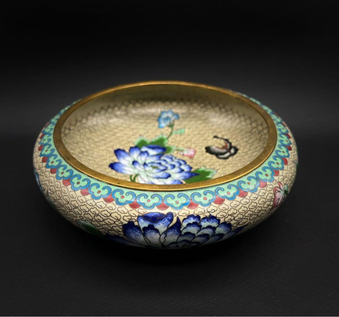 中國美術 古玩 景泰蓝 七宝焼 牡丹　蝶々紋樣 笔洗 書道具