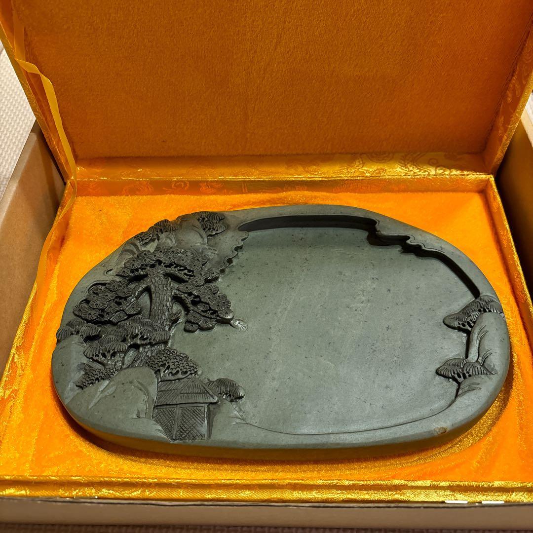 中国硯 手彫り 端渓硯 約210×135×25mm 天然石端渓石