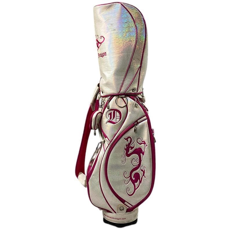 ダンスウィズドラゴン キャディバッグ ホワイト ピンク ラメ ゴルフ 刺繍