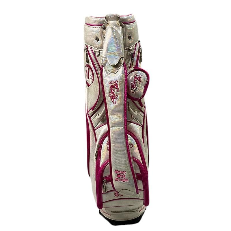 ダンスウィズドラゴン キャディバッグ ホワイト ピンク ラメ ゴルフ 刺繍