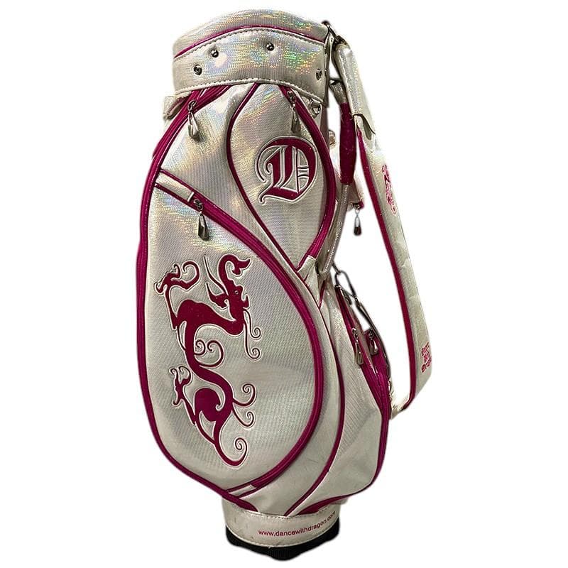 ダンスウィズドラゴン キャディバッグ ホワイト ピンク ラメ ゴルフ 刺繍