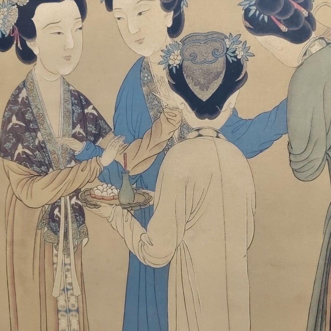 中国画 唐寅 仕女図 掛軸｜絹本・人物画｜実物撮影｜中堂サイズ｜床の間・和室装飾