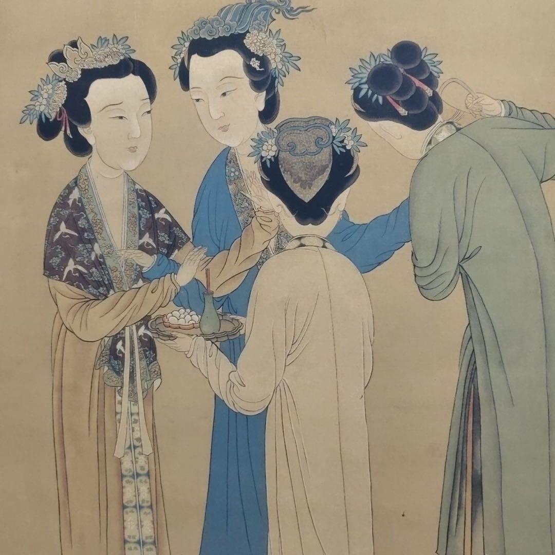 中国画 唐寅 仕女図 掛軸｜絹本・人物画｜実物撮影｜中堂サイズ｜床の間・和室装飾