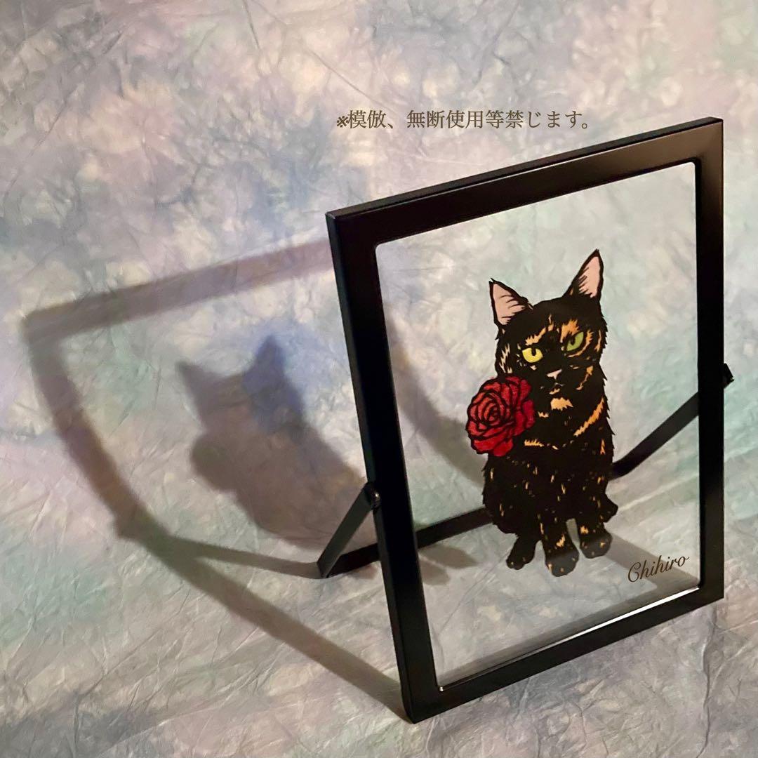 絵画 猫 さび猫 黒猫 切り絵 日本画 猫の絵 猫雑貨 立体 影絵 春 和紙