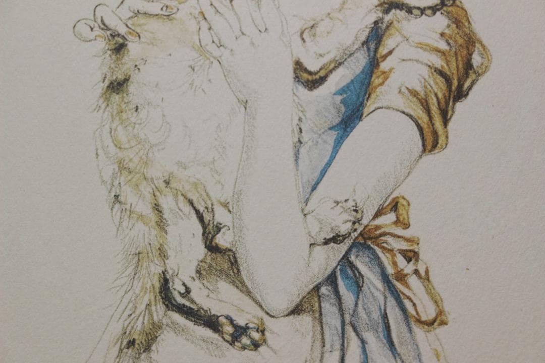 藤田嗣治 エスタンプリトグラフ「猫を抱く少女」 39/100