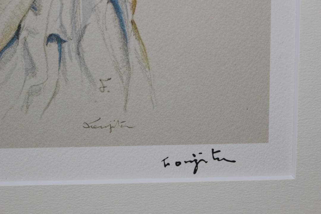 藤田嗣治 エスタンプリトグラフ「猫を抱く少女」 39/100