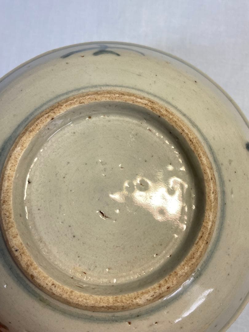 1114中国　清時代　青華花卉紋中皿② アンティーク　送料込み1115