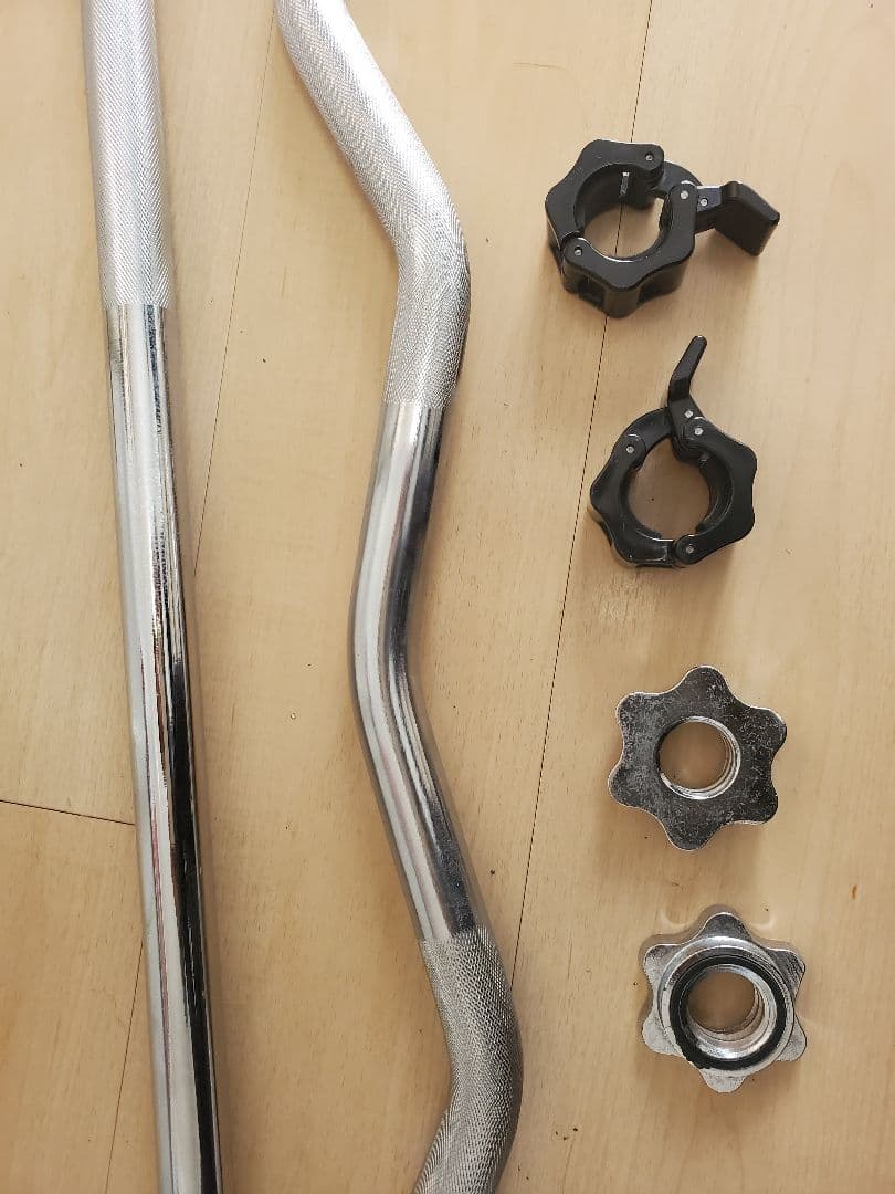 バーベルシャフト 140cm Wバー 120cm セット カラー4つ 筋トレ