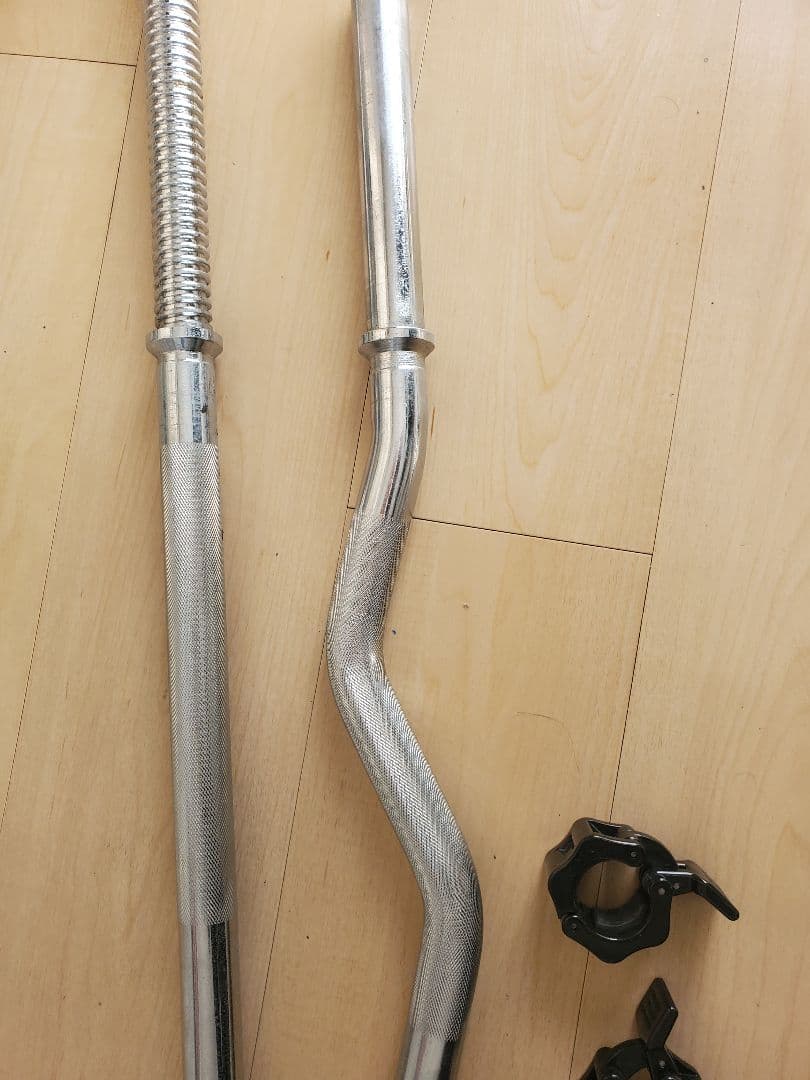 バーベルシャフト 140cm Wバー 120cm セット カラー4つ 筋トレ