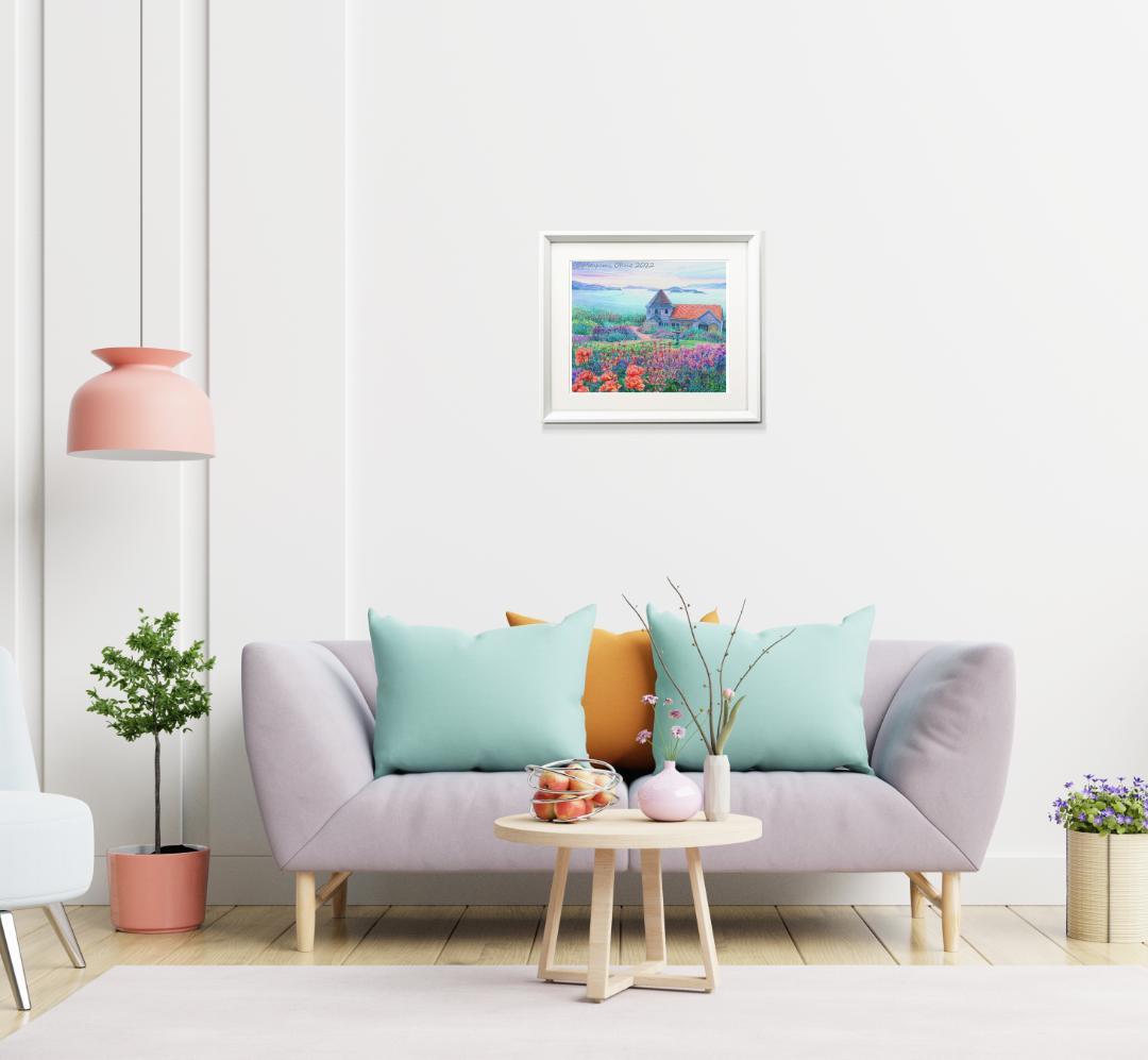 ガーデン　風景画　海　版画　アクリル画　水彩画　花　フラワー　カラフル 白　夕景