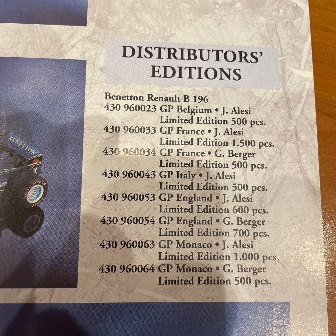 ミニチャンプスF1 ベネトンB196 代理店バージョン　8種コンプリート