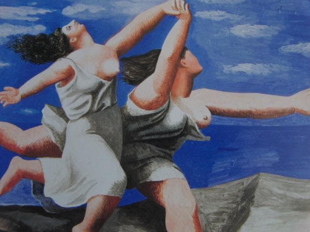パブロ・ピカソ、海浜を走るふたりの女（駆けっこ）、希少な大判額装用画集より