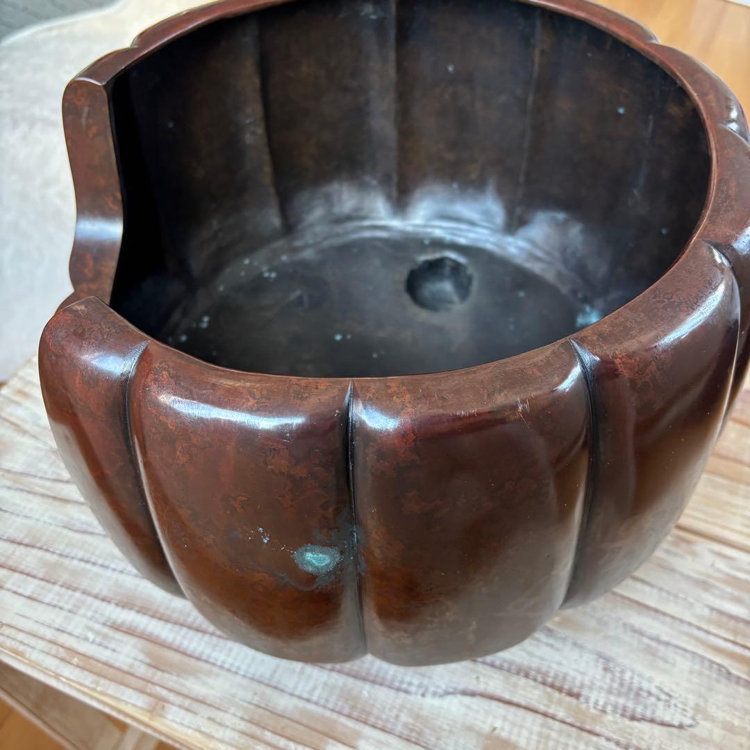 斑紫銅製 阿古陀形三足風櫨 瓶掛 面取風炉 天下一瑞彫人 茶道 茶道具 古道具