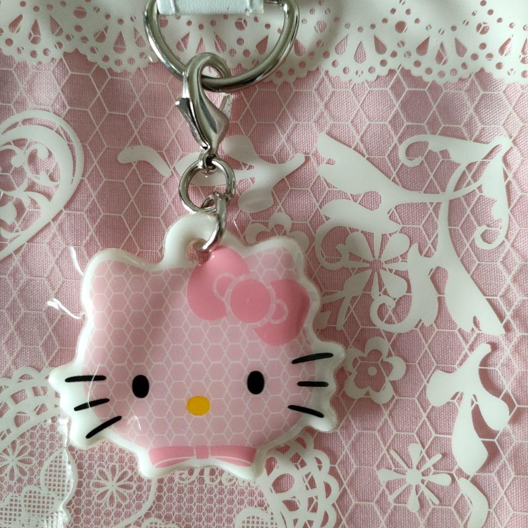 激レア　平成レトロ　キティ　チャーム付き　ミニトート　ビニールバッグ　レース柄