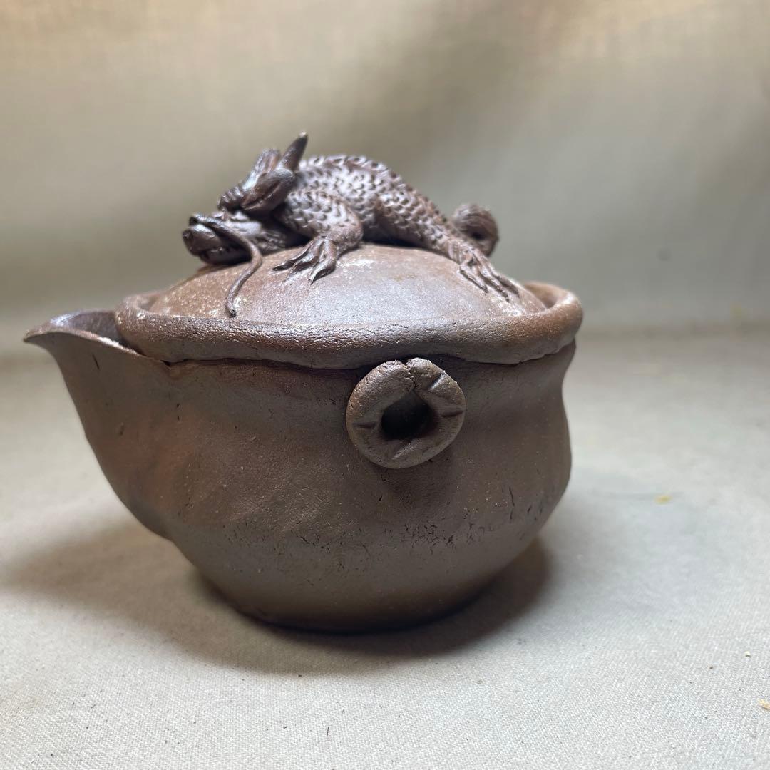 古い備前焼 備前龍宝瓶 手造り宝瓶 煎茶道具 茶器