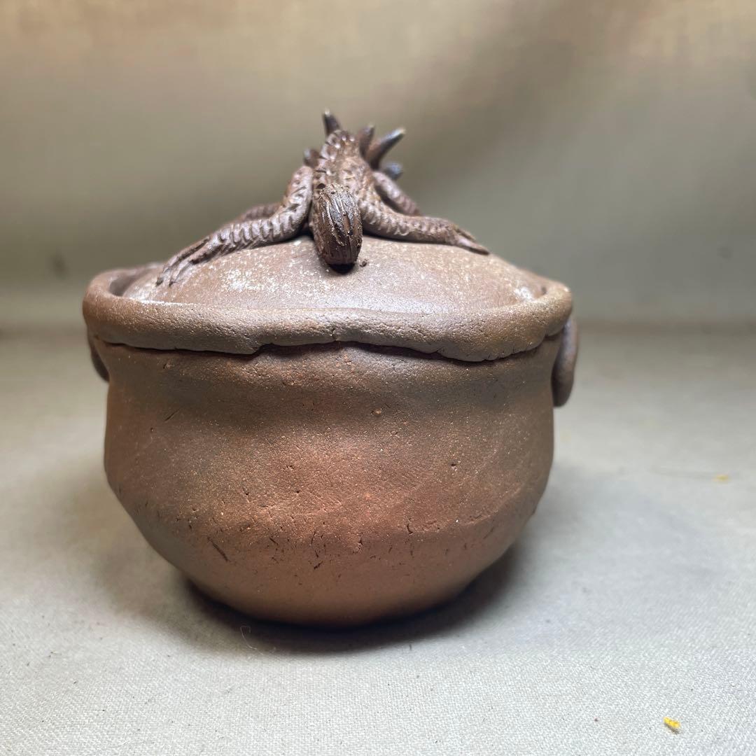 古い備前焼 備前龍宝瓶 手造り宝瓶 煎茶道具 茶器